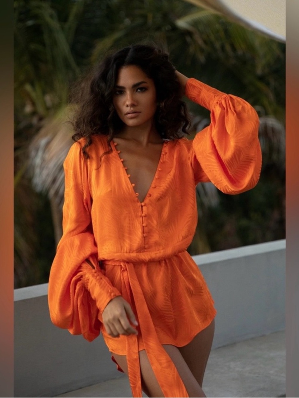Rat & Boa Orange Satin V-Neck Romper